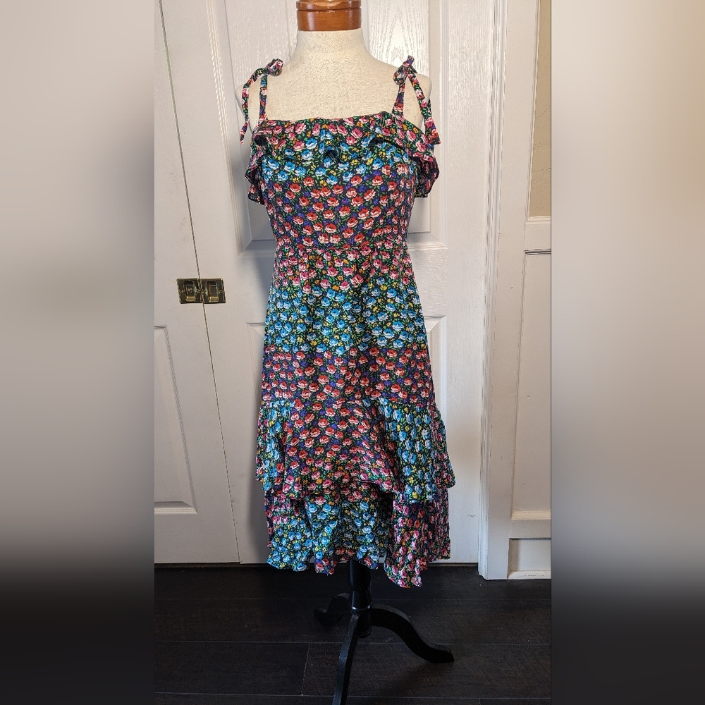 J. Crew Floral Tie-Shoulder Tiered Ruffle Midi Dress